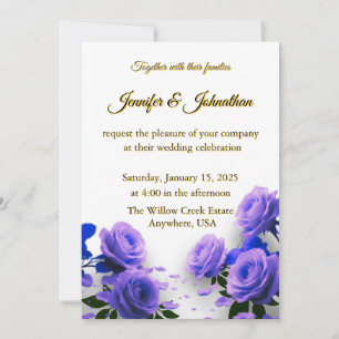 Convite Casamento Elegante Simples Rosas Azuis O Amor Está