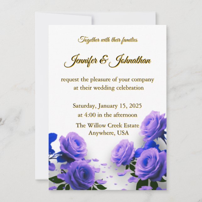 Convite Casamento Elegante Simples Rosas Azuis O Amor Está (Frente)