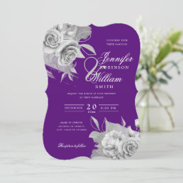 Convite Casamento Elegante Simples Silver Floral & Foil Pu