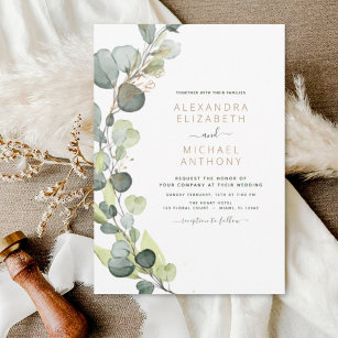 Convite Casamento Elegante Suculento Eucalyptus Greenery