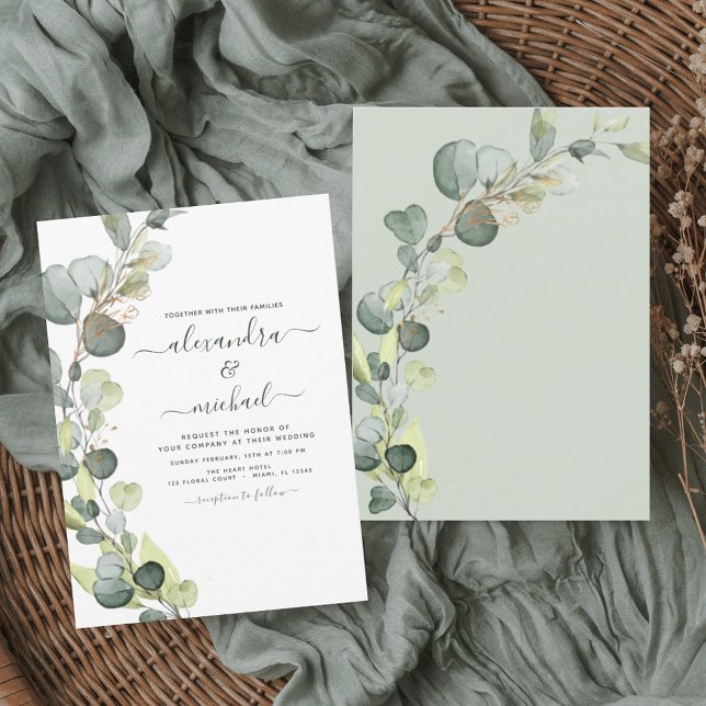 Convite Casamento Elegante Suculento Eucalyptus Greenery (Criador carregado)