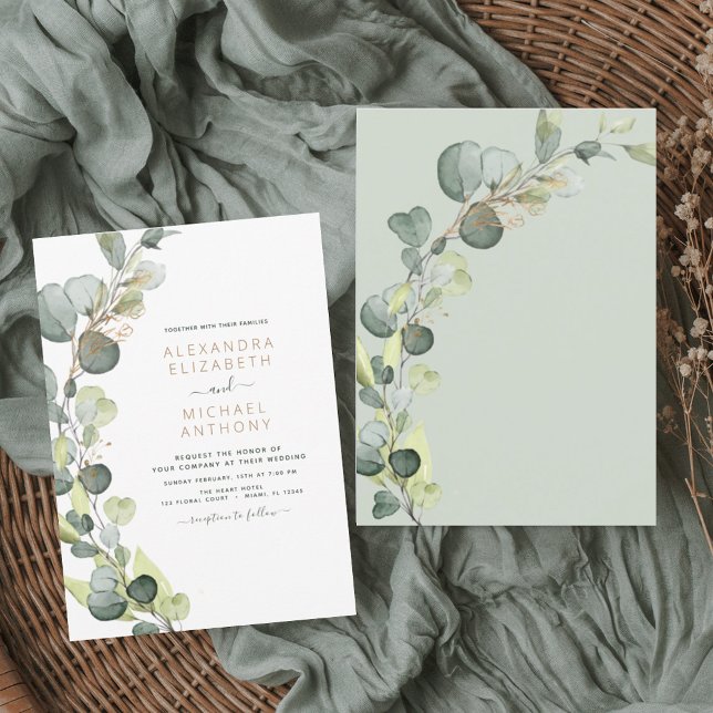 Convite Casamento Elegante Suculento Eucalyptus Greenery (Criador carregado)