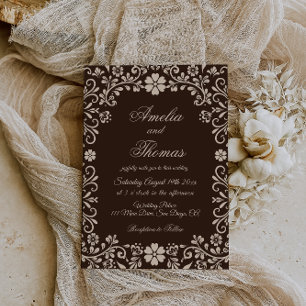Convite Casamento Elegante Talavera Mexicana Marrom