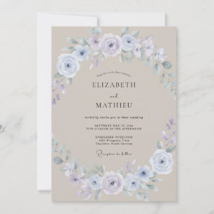 Convite Casamento Elegante Taupe com Pétala de Periwinkle
