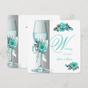 Convite Casamento Elegante Teal Branco Bege Rosa Champanhe