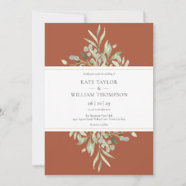 Convite Casamento Elegante Terracotta Botanical Greenery