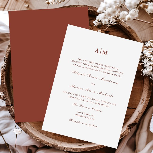 Convite Casamento Elegante Terracotta Monograma (Criador carregado)