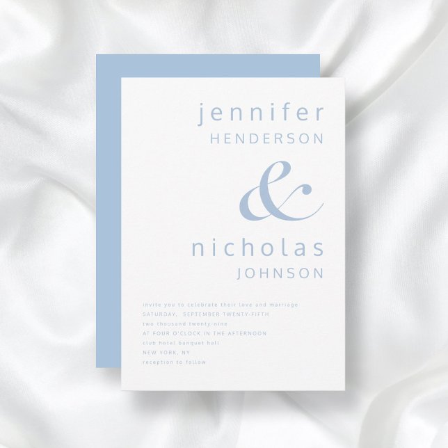 Convite Casamento Elegante Tipografia Azul (Powder Blue Simple Minimalist Typography Wedding Invitation)