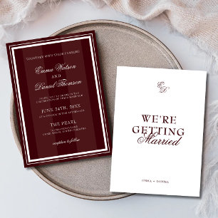 Convite Casamento Elegante Tipografia Clássica Vermelho Bo