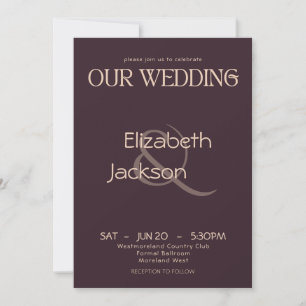 Convite Casamento Elegante Tipografia Moderna Plum Noir