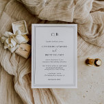 Convite Casamento Elegante Tradicional de Preto e Branco<br><div class="desc">Convite Elegante de Casamento em texto preto clássico sobre um fundo branco com seu monograma e detalhes de casamento cercados por uma dupla borda. As cores da fonte e da borda podem ser alteradas para qualquer cor desejada clicando no botão "personalizar". Um convite de casamento tradicional com um design limpo...</div>