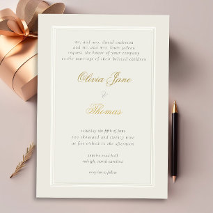 Convite Casamento Elegante Tradicional Dourado de Quadro E