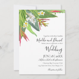 Convite Casamento Elegante Tropical de Palm Leaves Plumeri