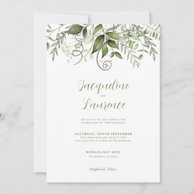 Convite Casamento Elegante Tropical Lush Greenery (Frente)