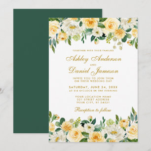 Convite Casamento Elegante Verde Amarelo-Dourado