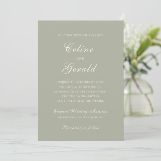 Convite Casamento Elegante Verde Clássico (Em pé/Frente)
