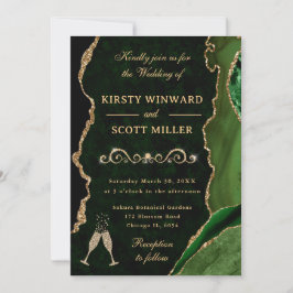 Convite Casamento Elegante Verde Dourado Brilho Ágata