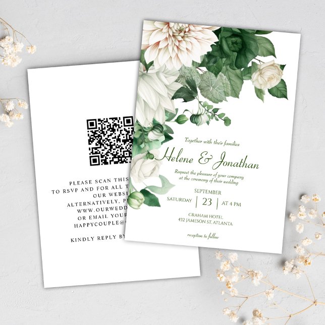 Convite Casamento Elegante Verde-Esmeralda Moderna (Modern Floral Emerald Green Elegant Wedding Invitation)