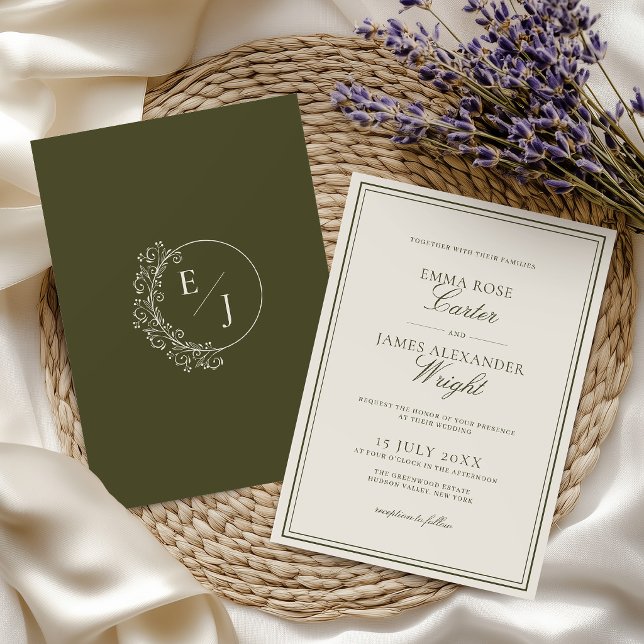 Convite Casamento Elegante Verde Oliva Clássico e Sofistic (Criador carregado)
