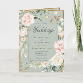 Convite Casamento Elegante Verde Sage Floral All-in-One