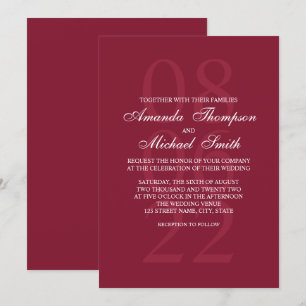 Convite Casamento Elegante Vermelho Burgundy