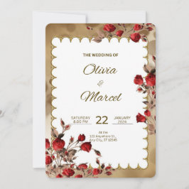 Convite Casamento Elegante Vermelho e Dourado