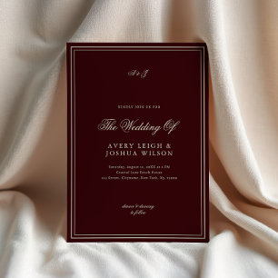 Convite Casamento Elegante Vermelho Escuro Monograma Old M