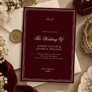 Convite Casamento Elegante Vermelho Escuro Monograma Old M
