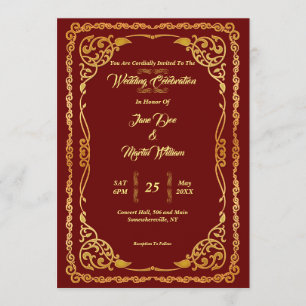 Convite Casamento Elegante Vermelho impressionante