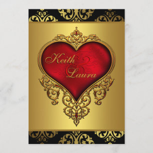 Convite Casamento Elegante Vermelho Preto e Dourado