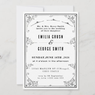 Convite Casamento Elegante Vintage
