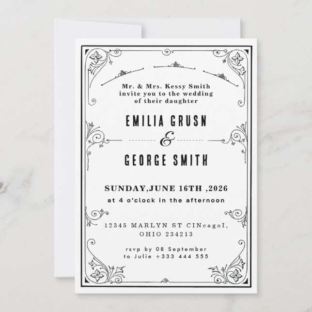 Convite Casamento Elegante Vintage (Frente)