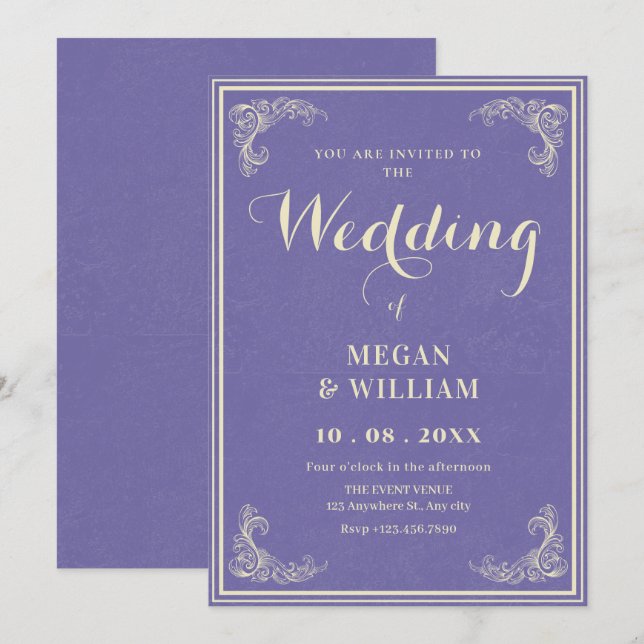 Convite casamento elegante vintage (Frente/Verso)
