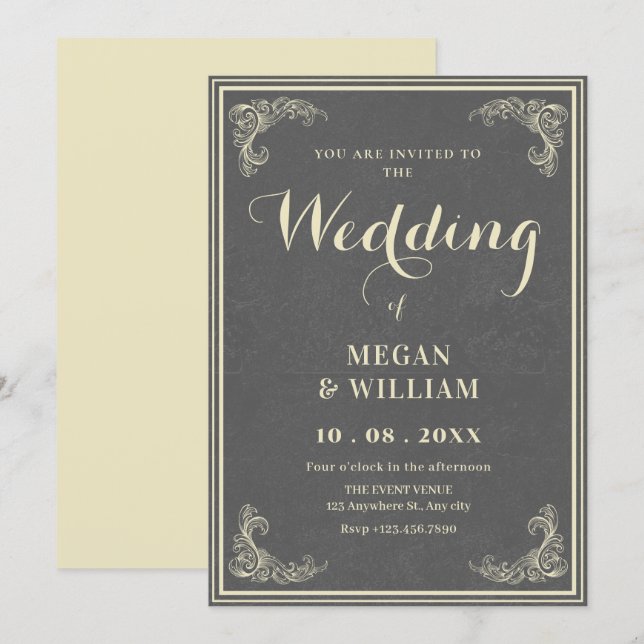 Convite casamento elegante vintage (Frente/Verso)