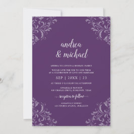 Convite Casamento Elegante Vintage Ameixa / Luxo Roxo