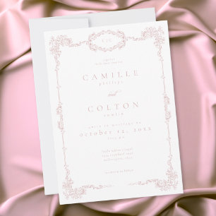 Convite Casamento Elegante Vintage Barroco Rosa Poeirento