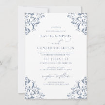 Casamento Elegante Vintage Caligrafia Azul Empoeir