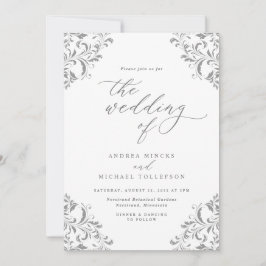 Convite Casamento Elegante Vintage Cinza Prata