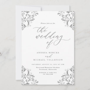 Convite Casamento Elegante Vintage Cinza Prata