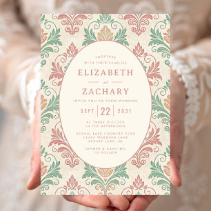 Convite Casamento Elegante Vintage com Rosa Empoeirada em 