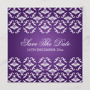 Convite Casamento Elegante Vintage Damask Roxo