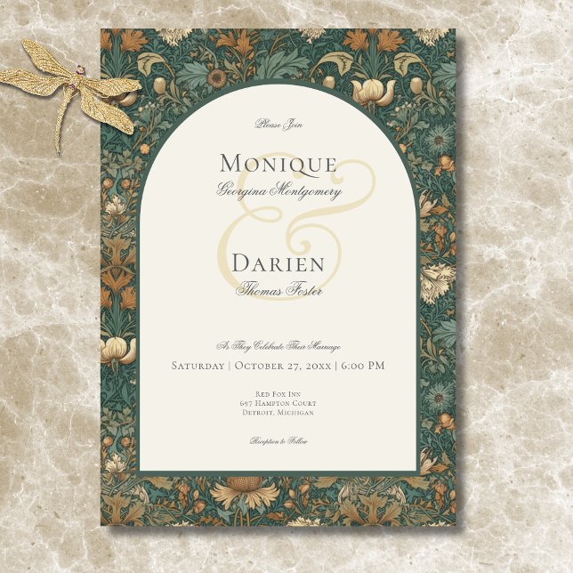 Convite Casamento Elegante Vintage Natureza William Morris (Vintage Nature William Morris Elegant Wedding Invitation)