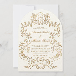 Convite Casamento Elegante Vitoriano Branco e Dourado
