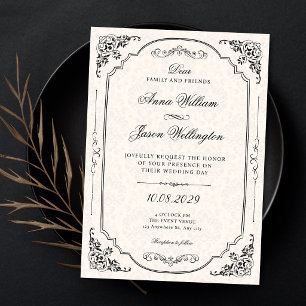 Convite Casamento elegante vitoriano preto e branco