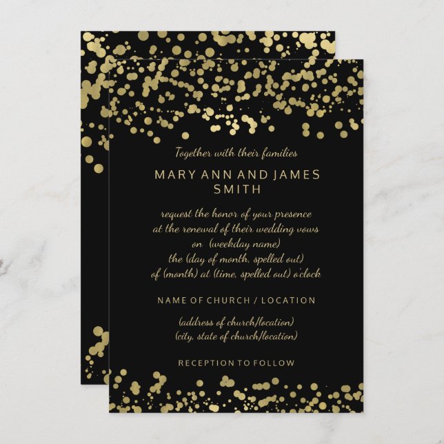 Convite Casamento Elegante Vow Renewing Gold Foil Confetti (Frente/Verso)