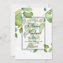 Convite Casamento Elegante Watercolor eucalyptus greenery