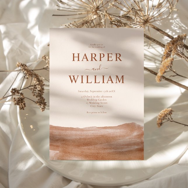 Convite Casamento Elegante Watercolor Terracotta Boho (Criador carregado)