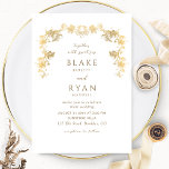 Convite Casamento Elegante White e Dourado Encantador<br><div class="desc">Aprecie seus convidados com este elegante convite de casamento branco e dourado com belas belas terras botânicas sujas, desenhadas em mãos ouros. Capacidade de alterar e personalizar todas as seções de texto para atender às suas necessidades. Fácil de preencher modelo. Design simples, elegante e refinado, perfeito para uma ocasião especial!...</div>