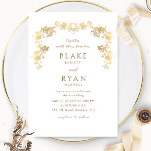 Convite Casamento Elegante White e Dourado Encantador
