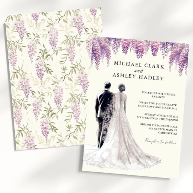 Convite Casamento Elegante Wisteria Bride Groom (Criador carregado)